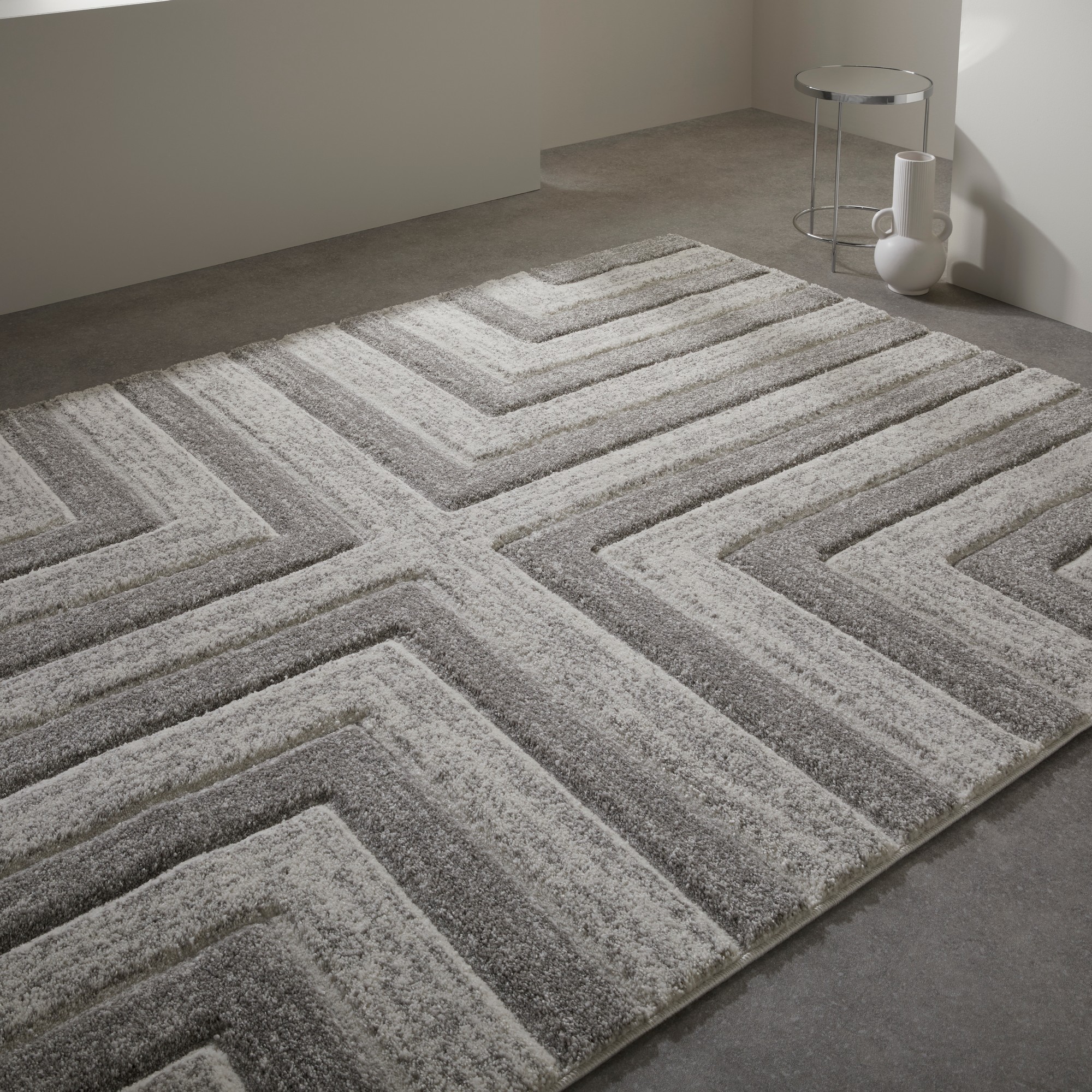 Gio 8022w Geometric Abstract Carved Rug In Grey